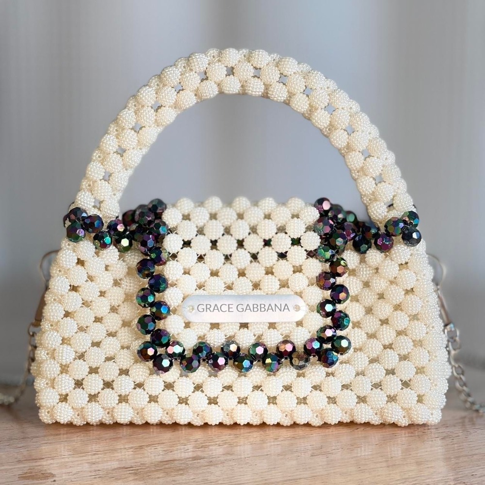 Handmade White Beaded Top‎ Handle Bag Designer Inspired Mini Purse Evening Bag